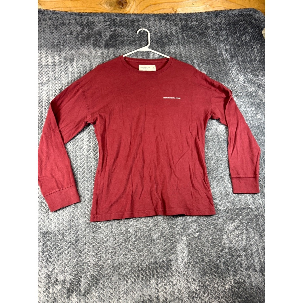Abercrombie & Fitch Soft Shirt Mens Small Red Big Spell Out Long Sleeve Crewneck